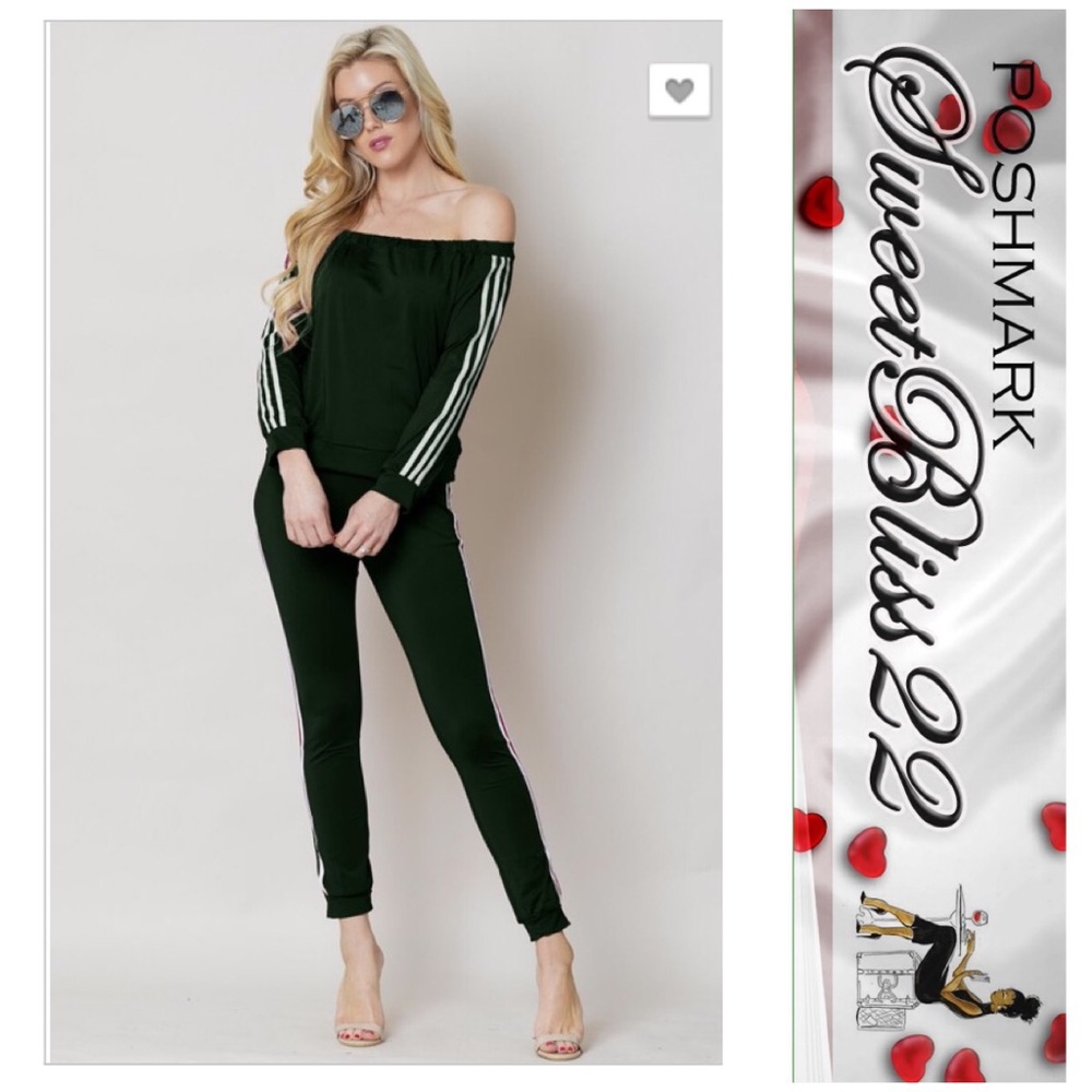 💋Hunter Green 2 Piece off the Shoulder Jumpsuit💋 - Picture 2 of 2